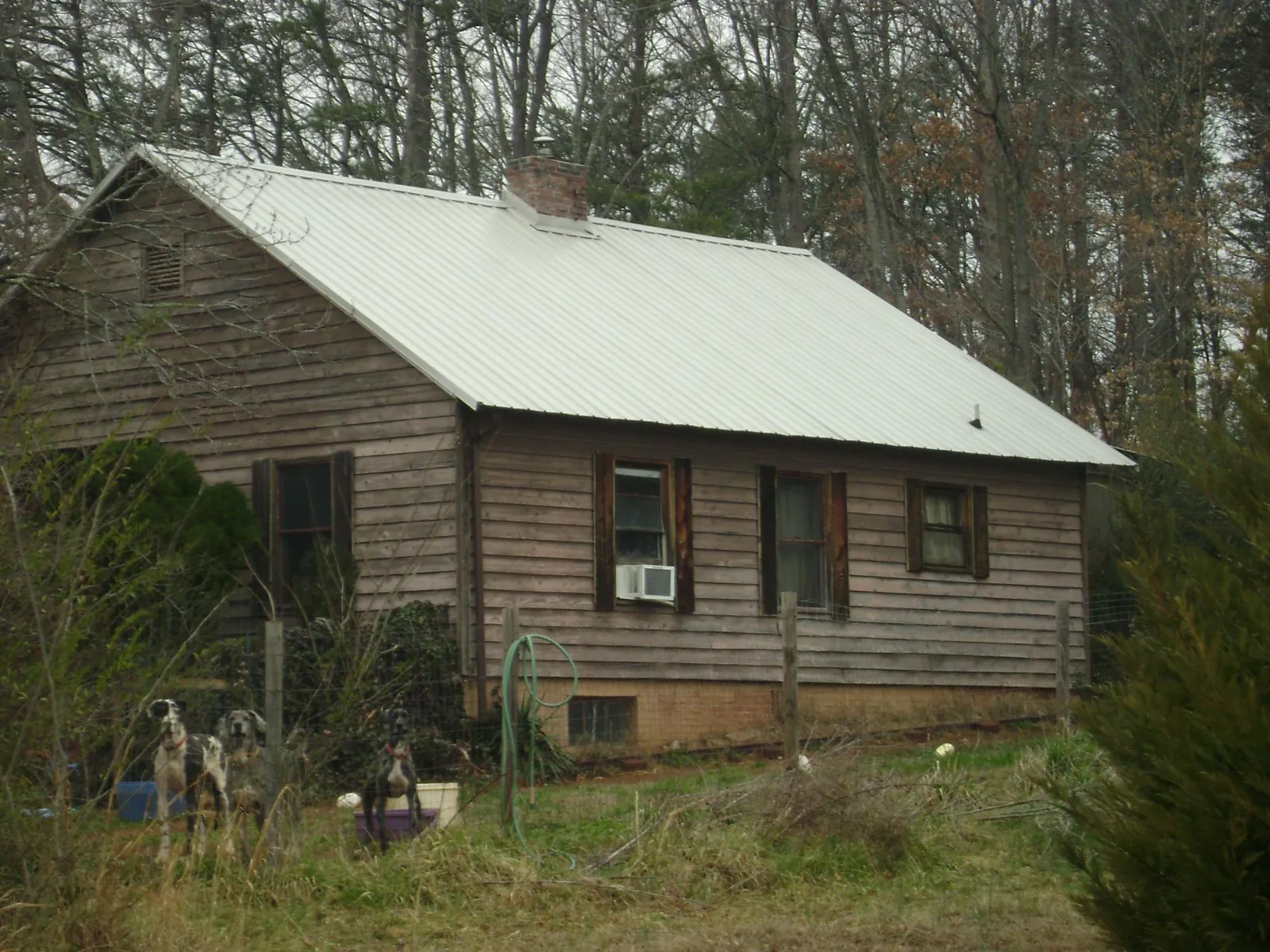 White metal roof on an old wood sided farmhouse, from a Asphalt Shingle Roof Repair job in Seven Springs